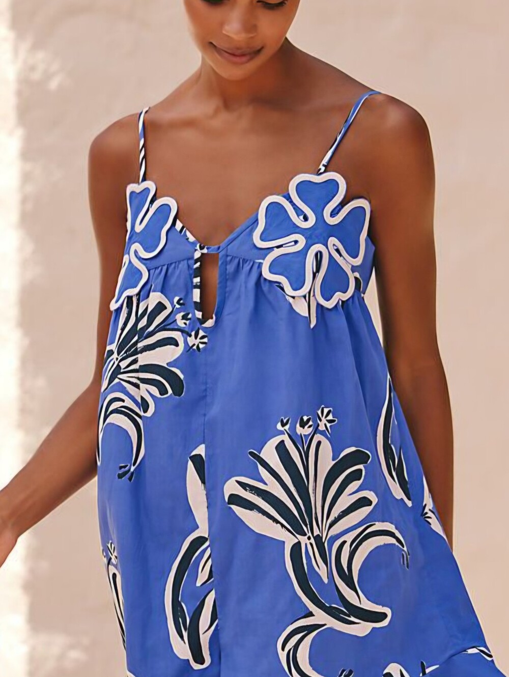 Anthropologie Blue Floral Spaghetti-Strap Coverup